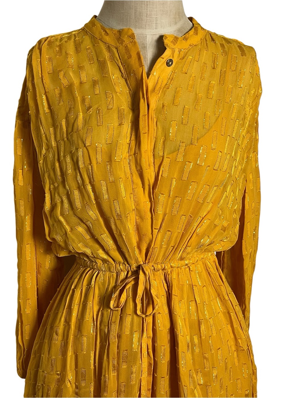 By Anthropologie Allene Shimmer Maxi Dress Marigold Gold Metallic Small - Picture 6 of 13